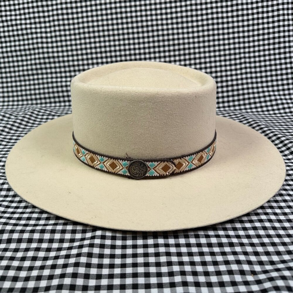 HomeTown Women's Wide Brim Wool Felt Western Cream Beige Cowgirl Hat Medium